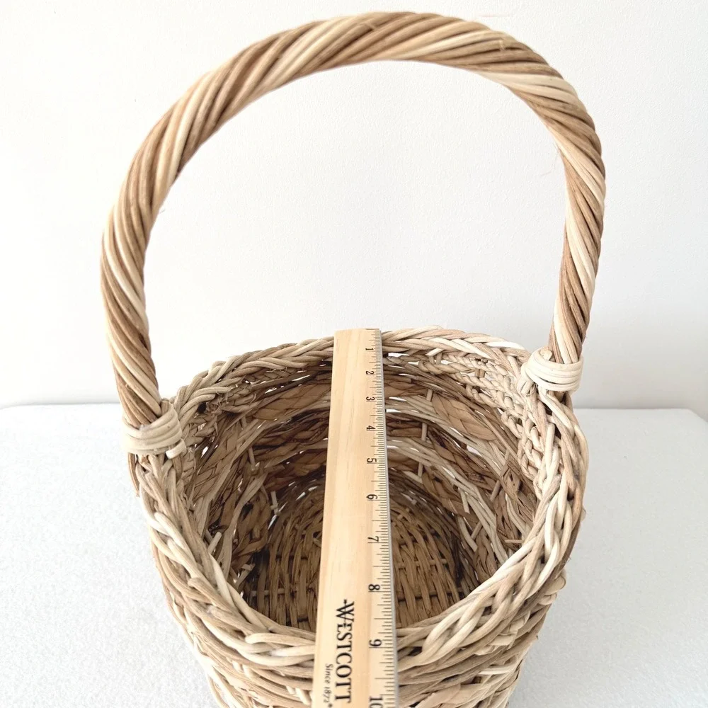Woven Basket Natural Fiber Small Handle‎ Rustic Farmhouse Decor Storage